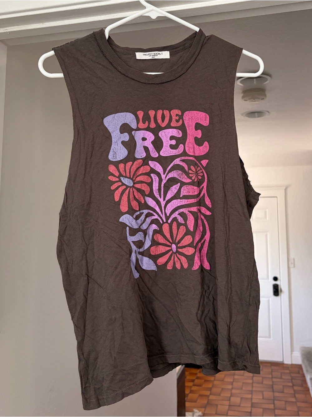 Project Social T Live Free Floral Graphic Muscle Tank Brown